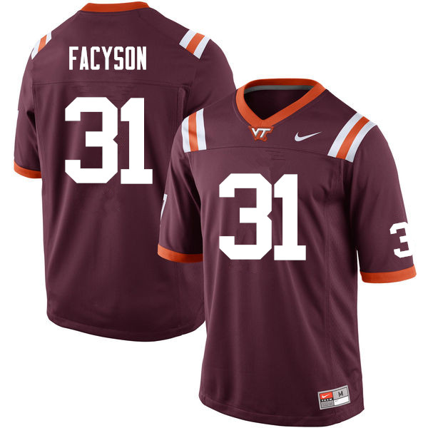 Men #31 Brandon Facyson Virginia Tech Hokies College Football Jerseys Sale-Maroon - Click Image to Close